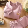 Conjunto de ropa interior térmica sin costuras para niños con cuello medio-alto, nuevo estilo de otoño, a rayas, engrosado, cálido, para niños y niñas