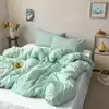 Estilo INS color sólido algodón puro algodón lavado artículo individual funda de edredón funda de edredón 100% algodón juego de tres piezas estudiante doble juego de tres piezas ropa de cama