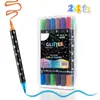Marcador de Brillo de Dos Colores de Doble Punta Pluma de Acuarela de Punta Suave para Cuadernos Especial Pincel de Brillo para Niños No Tóxico y Lavable