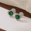 Clip de Oreja Irregular de Zircón Esmeralda Estilo Retro Francés Anillo Geométrico Temperamento Pendientes de Clip de Alta Gama sin Agujero para Oreja Moda para Mujer