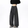 Pantalones de algodón gris oscuro de pierna ancha estilo linterna, unisex, corte holgado, con cordón y diseño plisado, tela fluida, adecuados para deportes, y disponibles como conjunto de pareja, nueva colección de otoño