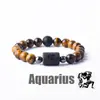 Pulsera con Cuentas de Piedra Natural Zodiacal de Amazon Transfronteriza Doce Signos del Zodiaco Ojo de Tigre Piedra con Imagen Pulsera Venta al por Mayor