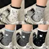 Calcetines de Punto de Encaje para Mujer Otoño Algodón Puro Grises de Media Pantorrilla Lindos con Lazo Verano Finos de Malla para Tobillo
