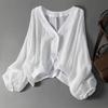 2025 Verano Abrigo Corto Ligero Holgado para Mujer Camisa Microtransparente que Oculta la Piel Protectora del Sol Informal Camisa de Manga Larga que Reduce la Edad para Mujer