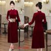 Ai Qi Bordado Moda Moderna Veludo Longo Grande Vestido Swing 2024 Outono Novo Uso Diário Feliz Mãe Cheongsam Vestido