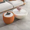 Mesa de centro redonda em ardósia, luxo leve estilo italiano moderno, adequada para apartamentos pequenos, sala de estar simples, design popular online, combinação criativa