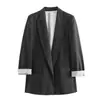 Comercio exterior al por mayor primavera nuevo estilo europeo y americano mezcla de lino manga traje chaqueta traje de color liso chaqueta