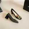 Nuevos Zapatos de Tacón Alto Grueso Jacquard Chino para Mujer, Punta Cuadrada, Hebilla Cuadrada con Pedrería, Planos de Corte Bajo, Versátiles para Bodas y Banquetes, Zapatos para Brindar