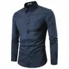 Camisa de comércio exterior transfronteiriça 2025, moda masculina, slim, cor sólida, manga comprida, camisa de lapela empresarial, tamanho grande, camisa masculina
