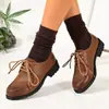 Zapatos de cuero para mujer con cordones, punta redonda, tacón bajo grueso, suela antideslizante, zapatos de moda para el día a día en primavera y otoño, disponibles en fábrica