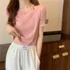 Camiseta Lisa de Manga Curta para Mulheres, Estilo Trendy Ins, Novo Design Verão 2026, Ombro a Ombro, Cropped Sexy Slim-Fit