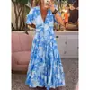 2024 Nuevo Talla Grande Super Hada Alta Elasticidad Cuello en V Vestido Floral Vacaciones en la Costa Falda de Playa Falda Larga Holgada