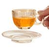 Juego de Taza y Platillo de Vidrio de Lujo Ligero Transfronterizo, Taza para Latte Estilo Americano, Taza de Té Transparente Resistente al Calor, Taza de Café Europea con Asa