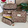 Bolsa de Maquillaje Vertical con Estampado de Leopardo de Poliéster-Algodón Transfronteriza, Neceser Portátil de Gran Capacidad para Viajes, Bolsa Portátil de Almacenamiento de Maquillaje para Salidas