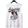 Camiseta Estilo Americano Tendência Estampa de Tubarão Algodão Puro para Meninos Verão Ins Fashionável Solta Gola Redonda Sem Mangas