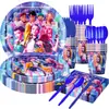 Nuevos Suministros para Fiesta Temática K-Pop Blue Hunter Girl Group Platos de Papel Desechables Vasos de Papel Manteles Juego de Banderines