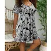 Vestido Popular de Amazon Verano 2022 Nuevo Transfronterizo Europeo y Americano Falda Vestido Estampado de Manga Corta de Verano