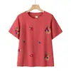 Camiseta de Manga Corta de Verano para Personas de Mediana Edad y Mayores, Traje Holgado de Algodón y Seda Bordado, Blusa de Nuevo Estilo para Mamá, Top de Abuela para Mujeres
