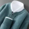 Suéter Base Nuevo Estilo Chino, Lana Pura, Engrosado, Tejido de Punto Holgado, Cuello Alto, Botones, Prenda Superior para Hombre, Color Sólido, Otoño e Invierno