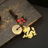 Liga de Três Dimensões Ano do Dragão Dragão Dourado Chaveiro Pingente para Homens Mulheres Chaves de Carro Bolsas Pingente diy Corda Feita à Mão