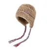 Cubrecabezas de Otoño e Invierno Protección para Orejas Sombrero Cálido de Felpa Anti-Frío para Mujeres Lindo Versátil con Cordones Bloque de Color Sombrero de Punto para Salir
