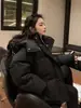 Chaqueta de Algodón Tallas Grandes Negra para Mujer, Nuevo Abrigo de Algodón Grueso de Invierno con Capucha, Chaqueta Puffer Corta Holgada Estilo Coreano
