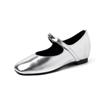 Estilo Francés Romántico Aumentador de Altura Interior Piel de Vaca plateado Mary Jane Otoño 2024 Tacón Medio Punta Redonda Cerradura Metálica Cuero Capa Única Zapatos para Mujer