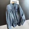 Camisa de mezclilla de algodón 2026, camisa de manga larga para mujer, cuello en V, cárdigan holgado, venta al por mayor N3ET1926