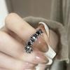 Anillo abierto con forma de cruz, estilo oscuro, estilo frío, retro, punk, de alta sensibilidad, con corona de circón y anillo para dedo índice.