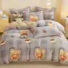 Conjunto de Cama Quatro Peças de Veludo de Leite Espesso de Inverno Lençol de Flanela Fleece de Coral Pelúcia Capa de Edredom Única Conjunto de Três Peças Infantil