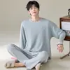 2026 Nuevo Estilo Ropa de Casa para Hombre Tallas Grandes Manga Larga Pantalón Largo Algodón Puro Cuello Redondo Suéter