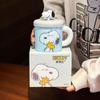 Taza de Cerámica Snoopy con Tapa Taza de Dibujos Animados Linda Alto Valor de Color Taza de Regalo Estudiante Niños Niña Vaso de Agua