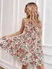 Vestido Elegante Sem Mangas Novo de Verão Europeu e Americano da Amazon com Cintura Elástica Estampada e Alças Finas para Mulheres