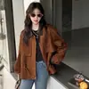 Chaqueta de gamuza marrón para niña, nuevo estilo primavera/otoño, top corto coreano de corte holgado, para niños de talla mediana y grande, en un moderno estilo "Melard"