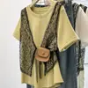 Design Plus Size Patchwork de Renda Falso Duas Peças Manga Curta Camiseta Feminina Verão Novo Solto Emagrecimento Esconde Barriga Top