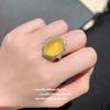 Anel de Chalcedony Amarelo Gema de Ovo de Pombo com Gelo Xianqi Penetrante Poder com Brincos de Calcedônia de Gelo Amarelo Pôr do Sol Leopardo