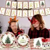 Set de Vajilla Temática Árbol de Navidad de Acebo Acuarela Platos de Papel con Lazo y Bayas Vasos de Papel Mantel Suministros para Fiesta Navideña
