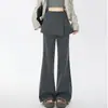Calça Flare Casual de Cintura Alta Emagrecedora para Mulheres, Forrada com Lã para o Inverno, Calça Longa de Corte Amplo com Efeito de Caimento A9274
