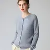 Cardigã feminino de cashmere com gola redonda, trança, mangas compridas, cor sólida, caimento justo, jaqueta de abotoamento simples para outono e inverno