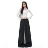 Pantalones casuales a rayas retro americanos florales grises modelo nuevo 2026 transfronterizos para mujer, pantalones rectos fluidos de cintura alta para principios de otoño para mujer