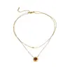 Collar Cruzado Nuevo Versátil de Acero de Titanio Elegante Versátil con Colgante Redondo de Piedra de Color para Mujer Collar de Acero Inoxidable de Doble Capa Tachonado de Perlas