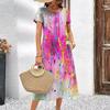 Vestido feminino com impressão digital 3D colorida, elegante, manga curta, moda, saia em linha A, verão, rua alta, comércio exterior transfronteiriço feminino