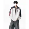 Jaqueta Moletom Cardigan Esportivo High Street Masculina Outono Novo Americano Cor Contrastante Casal Casual Gola Alta Jaqueta Top