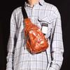 Bolso bandolera de pecho para hombre con diseño de pliegues clásico, primera capa de piel de vaca personalizada, cremallera, resistente al desgaste, color sólido, casual, para el trabajo, al aire libre