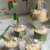 Nuevo Estilo Nacional Chinoiserie Tubo de Bambú Mesa de Postres Adornos de Decoración para Pasteles Cesta de Bambú Vaporera Cabeza de Panda Gomoso Enchufe de Disfraz
