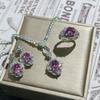 Anillo Abierto Versailles Lágrimas Rosa Seco Código Frenesí Full Diamante Pendientes Colgantes de Temperamento para Mujer Set de Tres Piezas