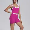 Conjunto de yoga a rayas de colorblock estilo europeo y americano, top sin mangas acanalado deportivo, shorts con espalda bonita, ropa de fitness, conjunto para correr y entrenar para mujer