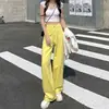 Calça Jeans Larga de Cintura Alta Cor Vibrante Estilo Outono Inverno Caimento Casual Solta para Mulheres e Crianças