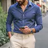 Camisa Social Formal Masculina Europeia e Americana de Manga Longa Top Casual Maduro
