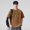 2026 Nueva Camiseta de Verano para Hombre Estilo Americano Asut, Cuello Redondo, Manga Corta, Peso Pesado, Artesanía Pesada, Lavada, Corte Holgado, Estampada